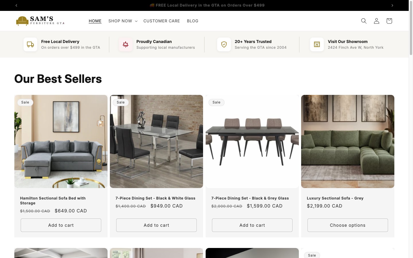 Sam's Furniture GTA live site